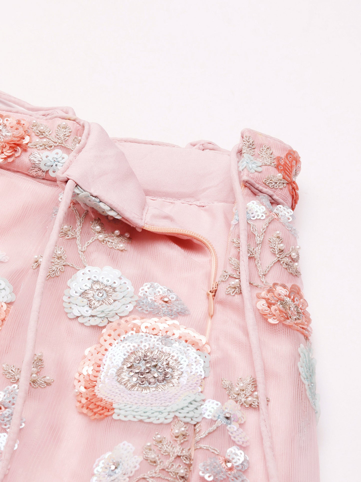Pink Net Sequins and Zarkan embroidery Lehenga