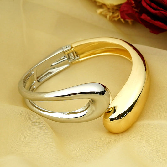 Zevar Club Gold & Silver Dual Tone Stainless Steel Tarnish Free Waterproof Openable Drop-Shaped Statement Bracelet for Women