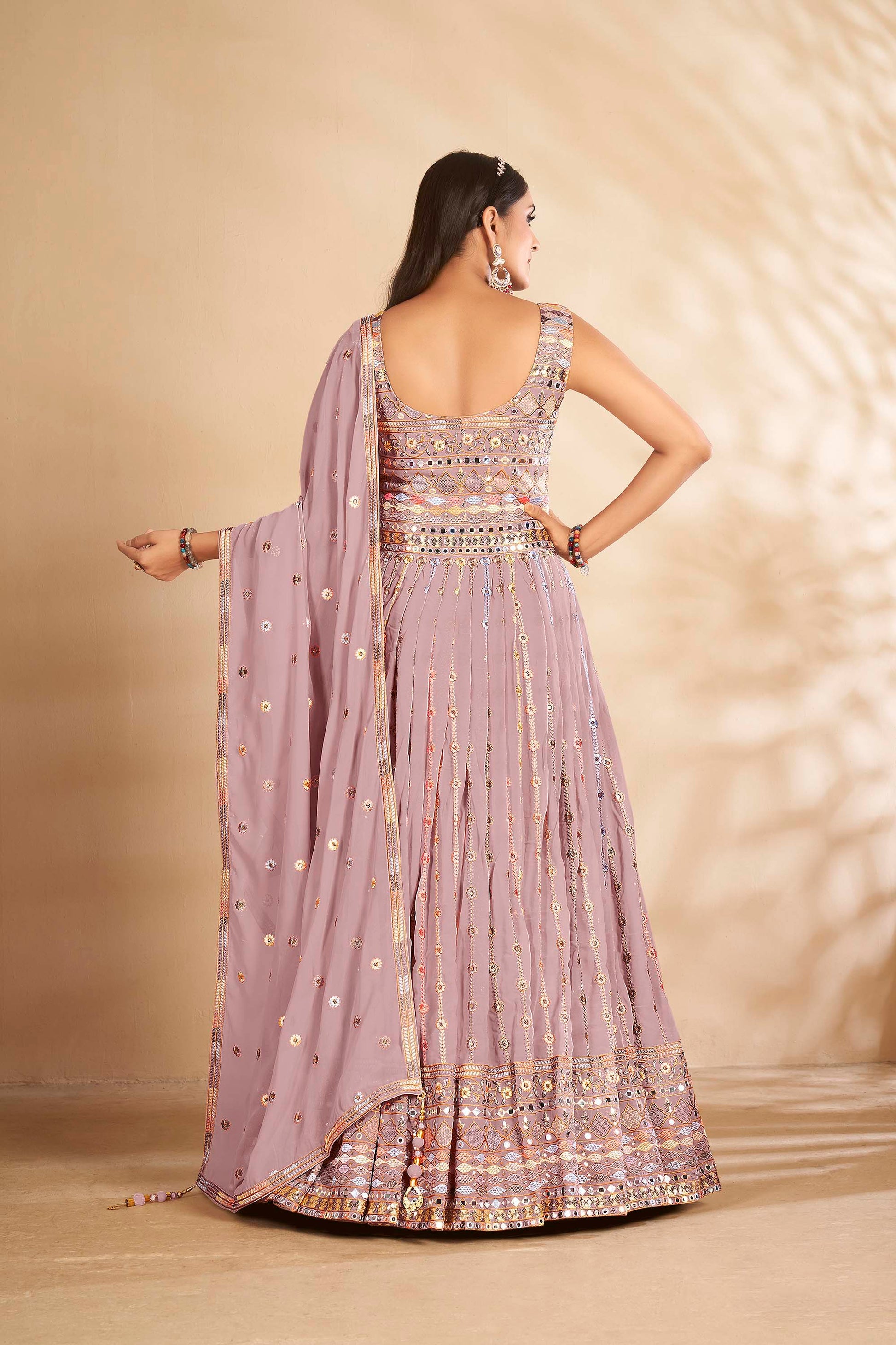 Mauve Sequins Embroidery Georgette Party Wear Anarkali