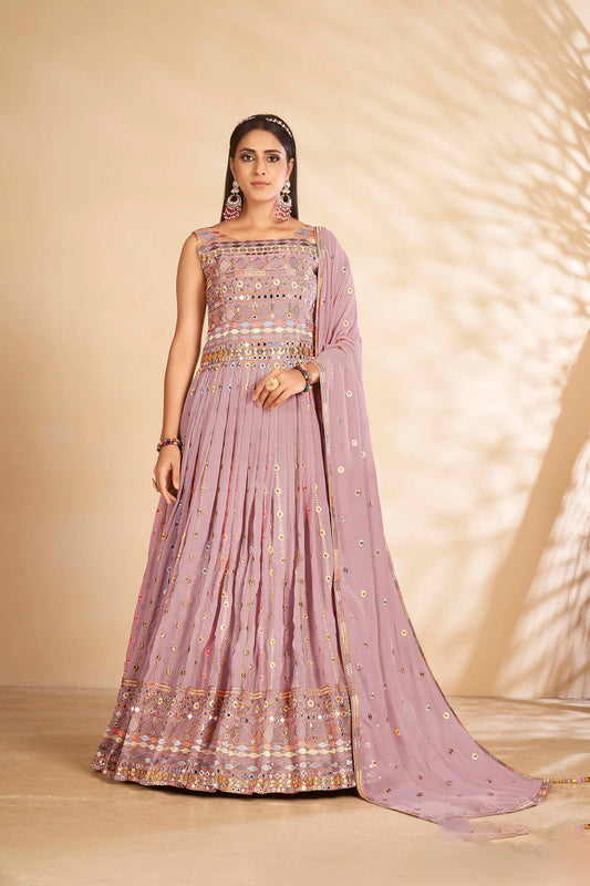 Mauve Sequins Embroidery Georgette Party Wear Anarkali