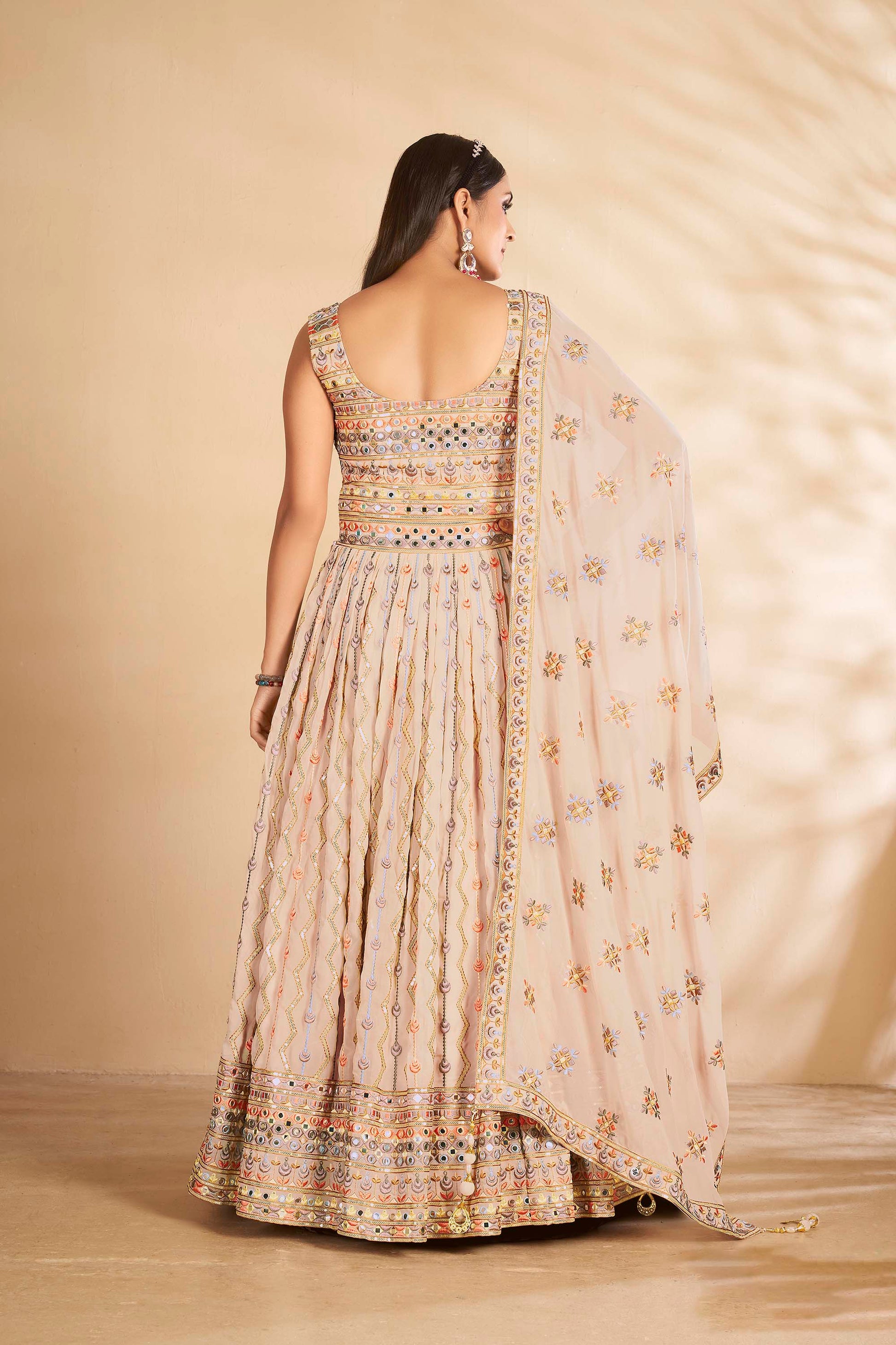 Grey Sequins Embroidery Georgette Party Wear Gown