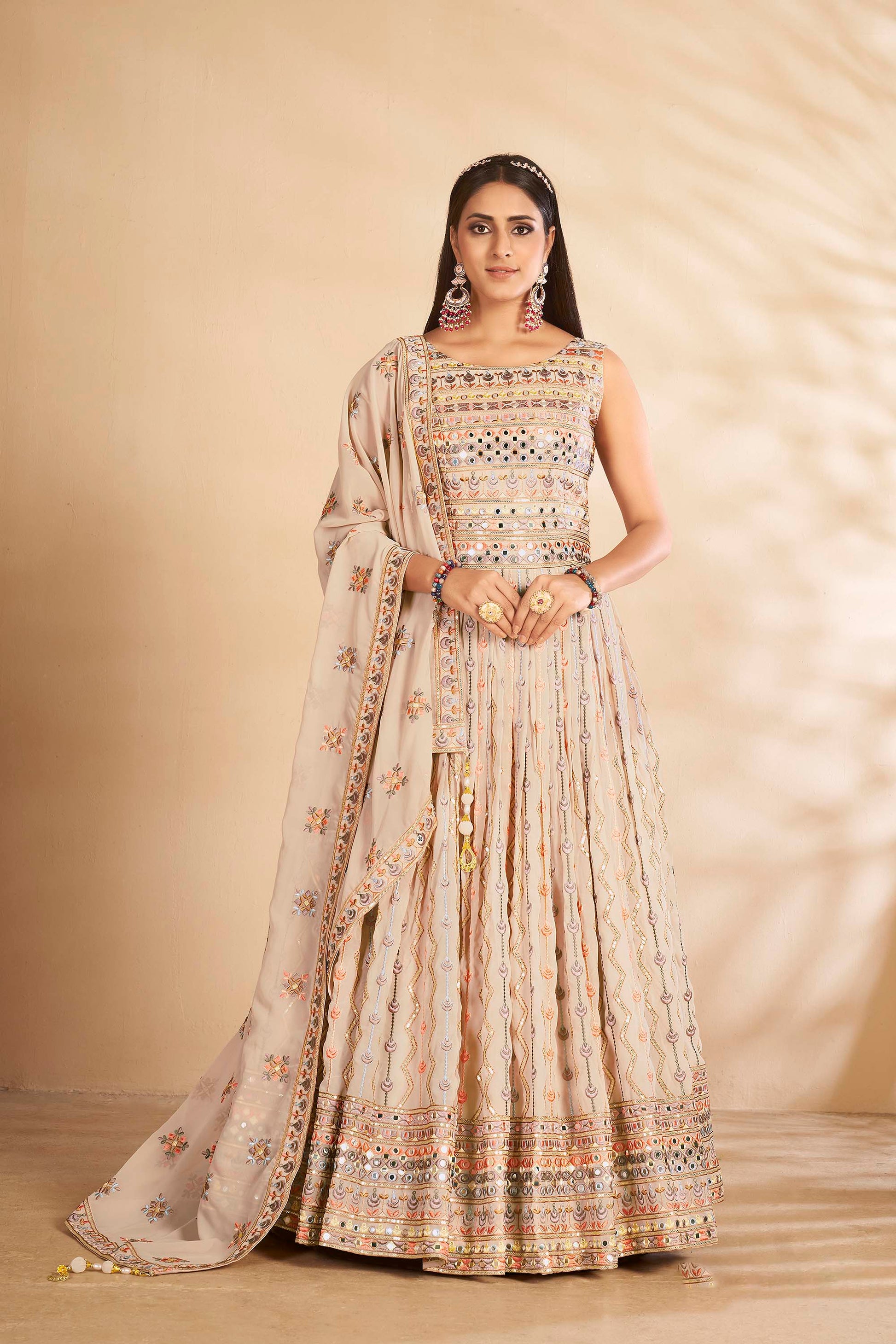 Grey Sequins Embroidery Georgette Party Wear Gown