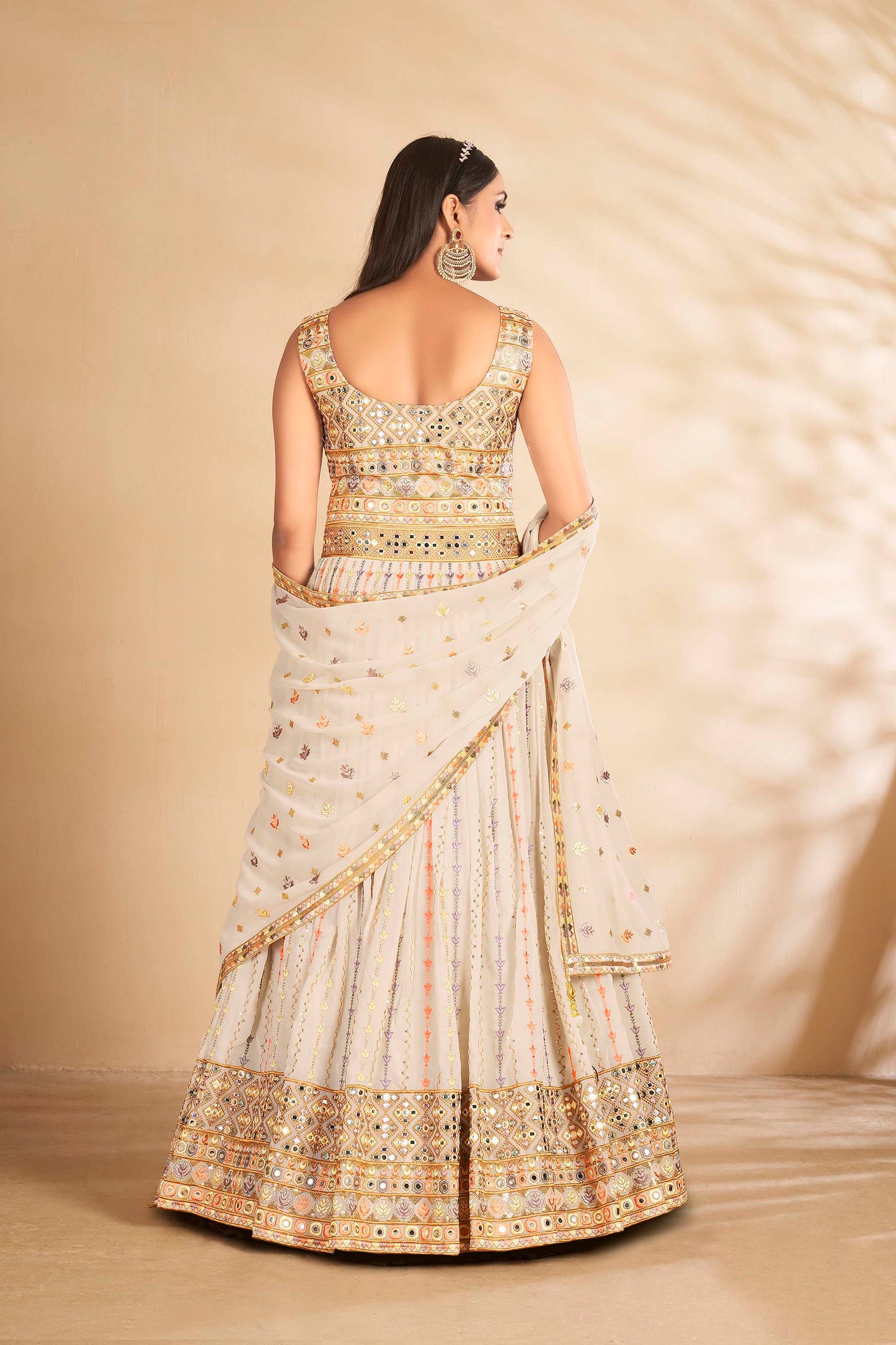 Off White Sequins Embroidery Georgette Party Wear Anarkali