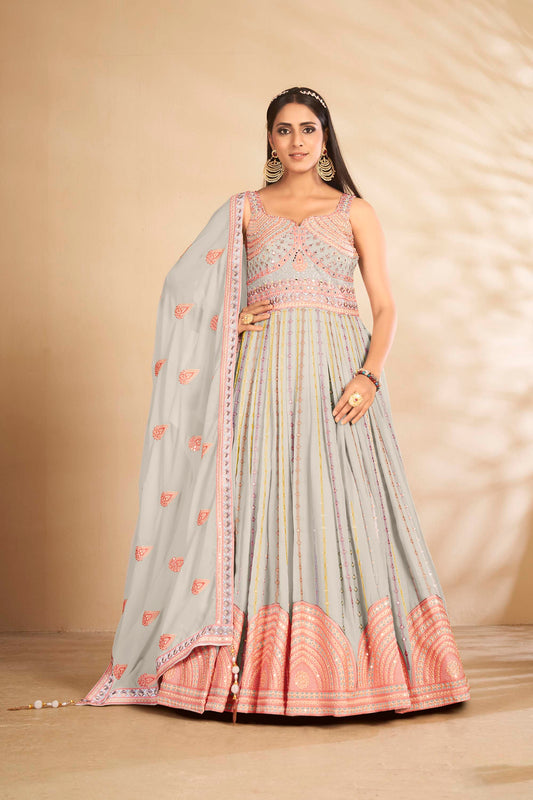 Sky Blue Sequins Embroidery Georgette Party Wear Anarkali