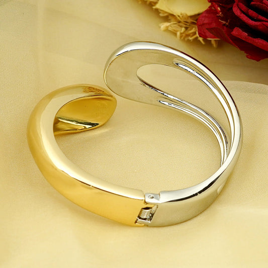 Zevar Club Gold & Silver Dual Tone Stainless Steel Tarnish Free Waterproof Openable Drop-Shaped Statement Bracelet for Women