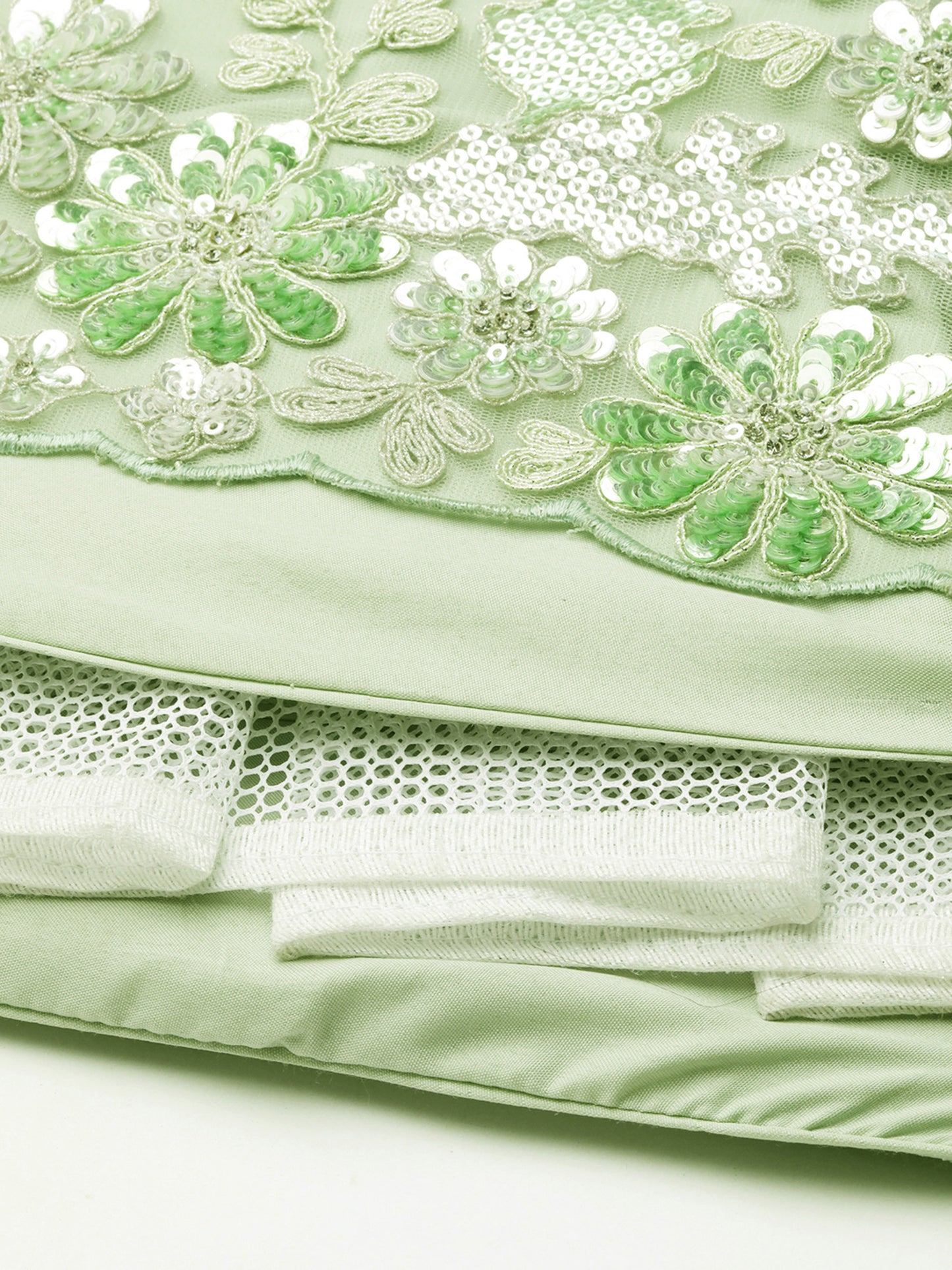Lime Green Net Sequins and Zarkan embroidery Lehenga