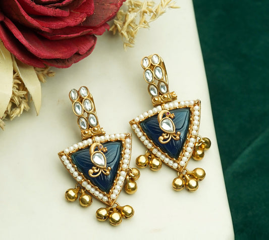 Kundan Pushback Antique Gold Ghungroo Earrings