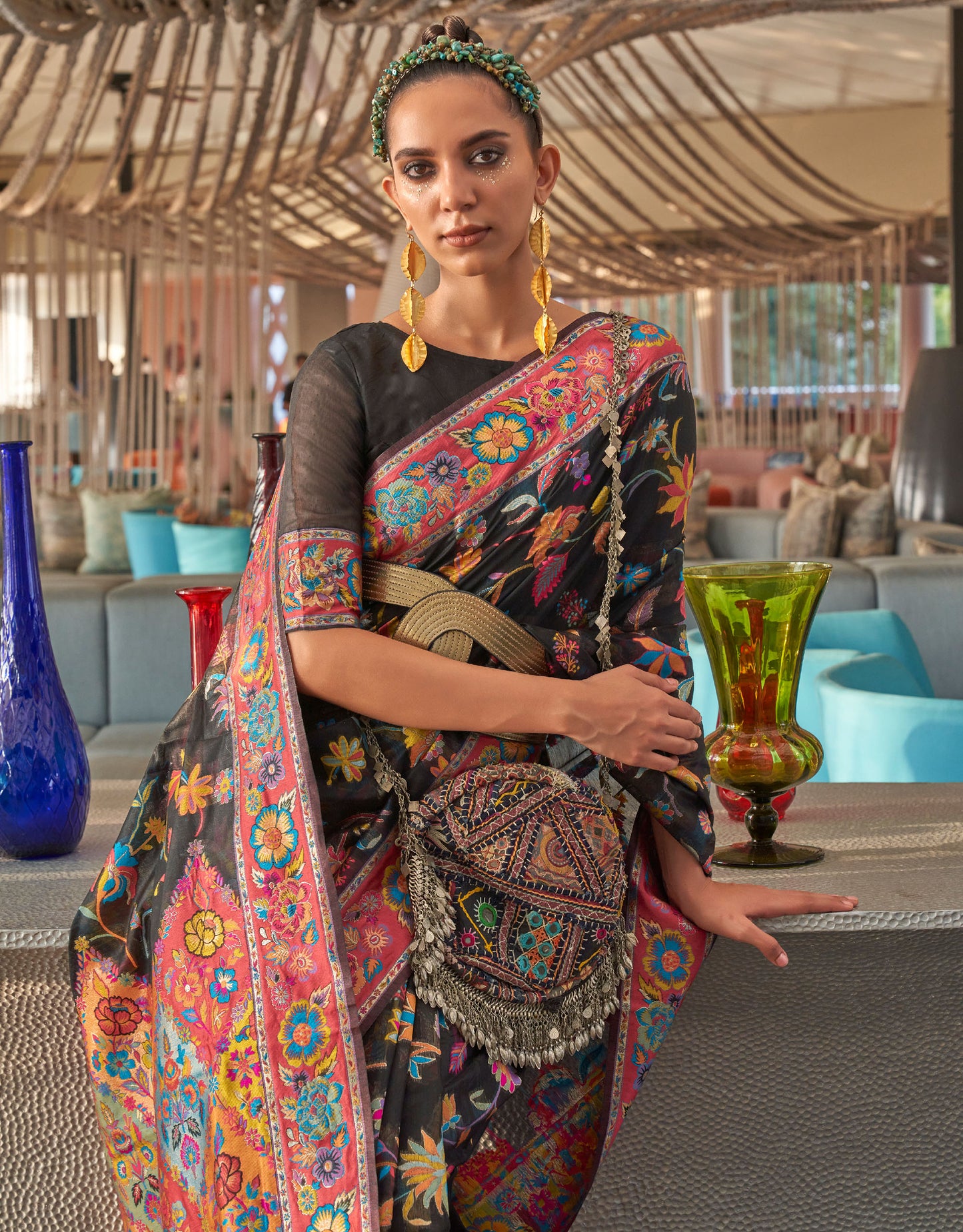 Black Kabira Kashmiri Modal Handloom Silk Saree