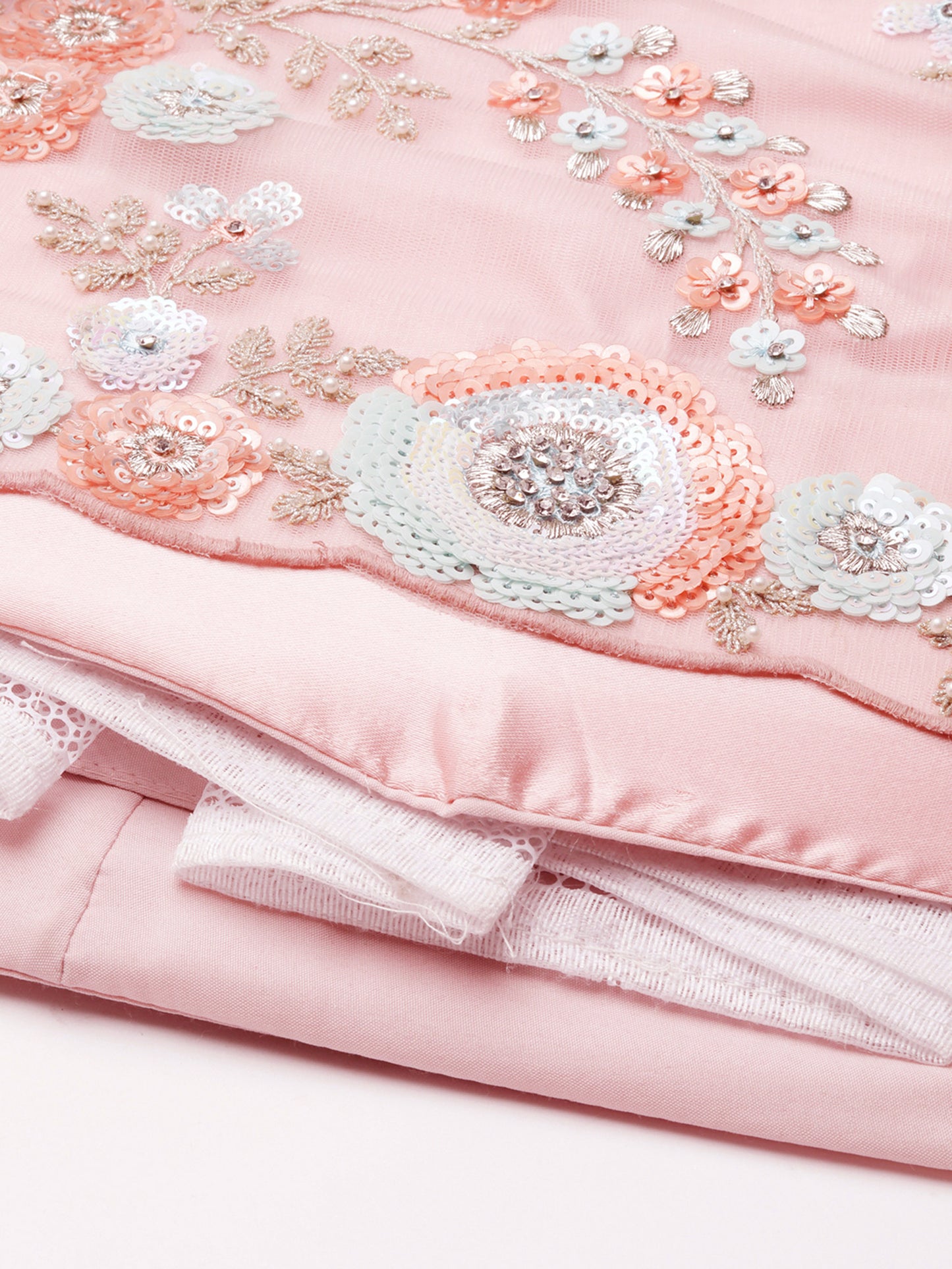 Pink Net Sequins and Zarkan embroidery Lehenga