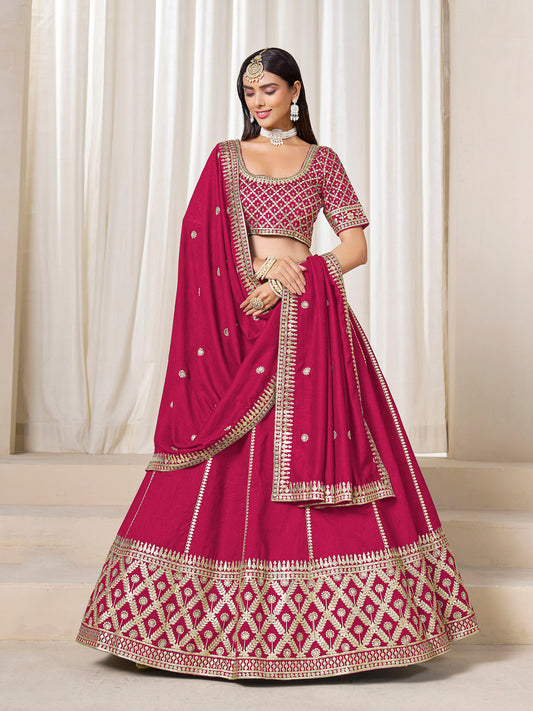 Rani Pink Heavy Sequins Embroidered Art Silk  Lehenga for Wedding Guest