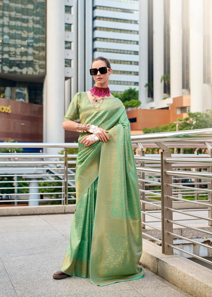 Green Butterscotch Handloom Kanchivaram Buttery Silk Saree