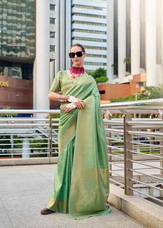 Green Butterscotch Handloom Kanchivaram Buttery Silk Saree