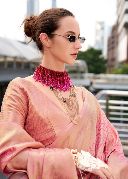 Pink Butterscotch Handloom Kanchivaram Buttery Silk Saree