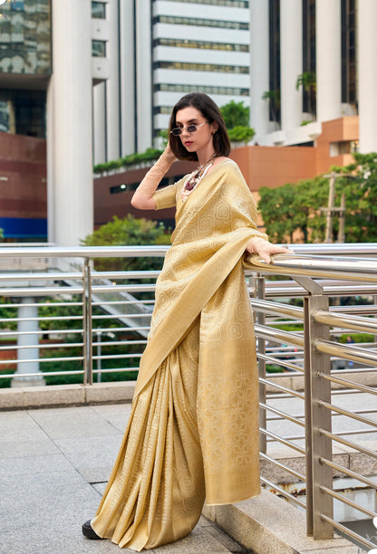 Yellow Butterscotch Handloom Kanchivaram Buttery Silk Saree