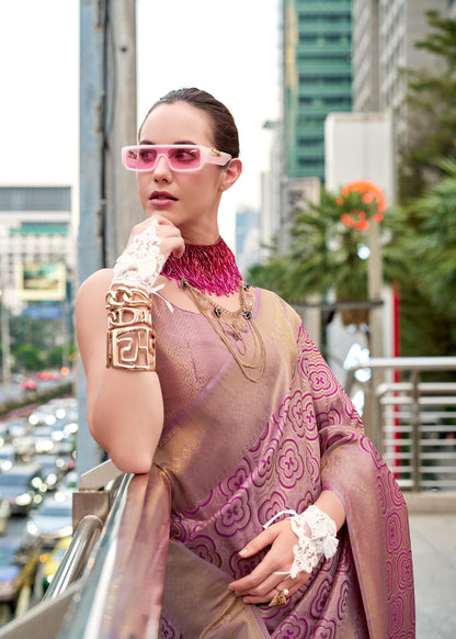 Mauve Butterscotch Handloom Kanchivaram Buttery Silk Saree