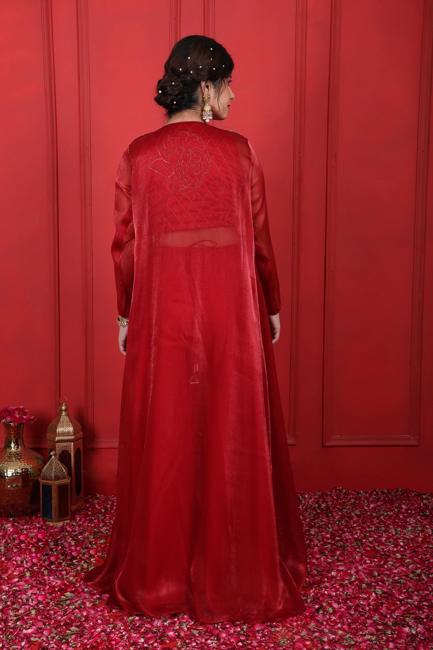 Cornell Red Flared Pants With Choli & Jacket