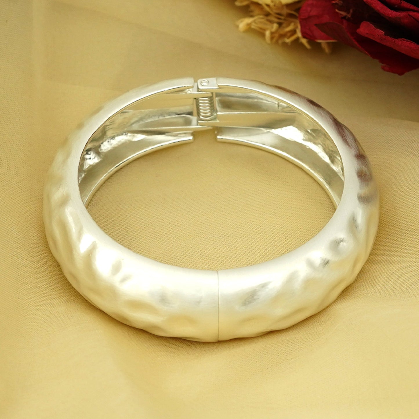 Zevar Club Bold Silver Tone Stainless Steel Tarnish Free Waterproof Hammered Texture Openable Statement Bracelet for Women