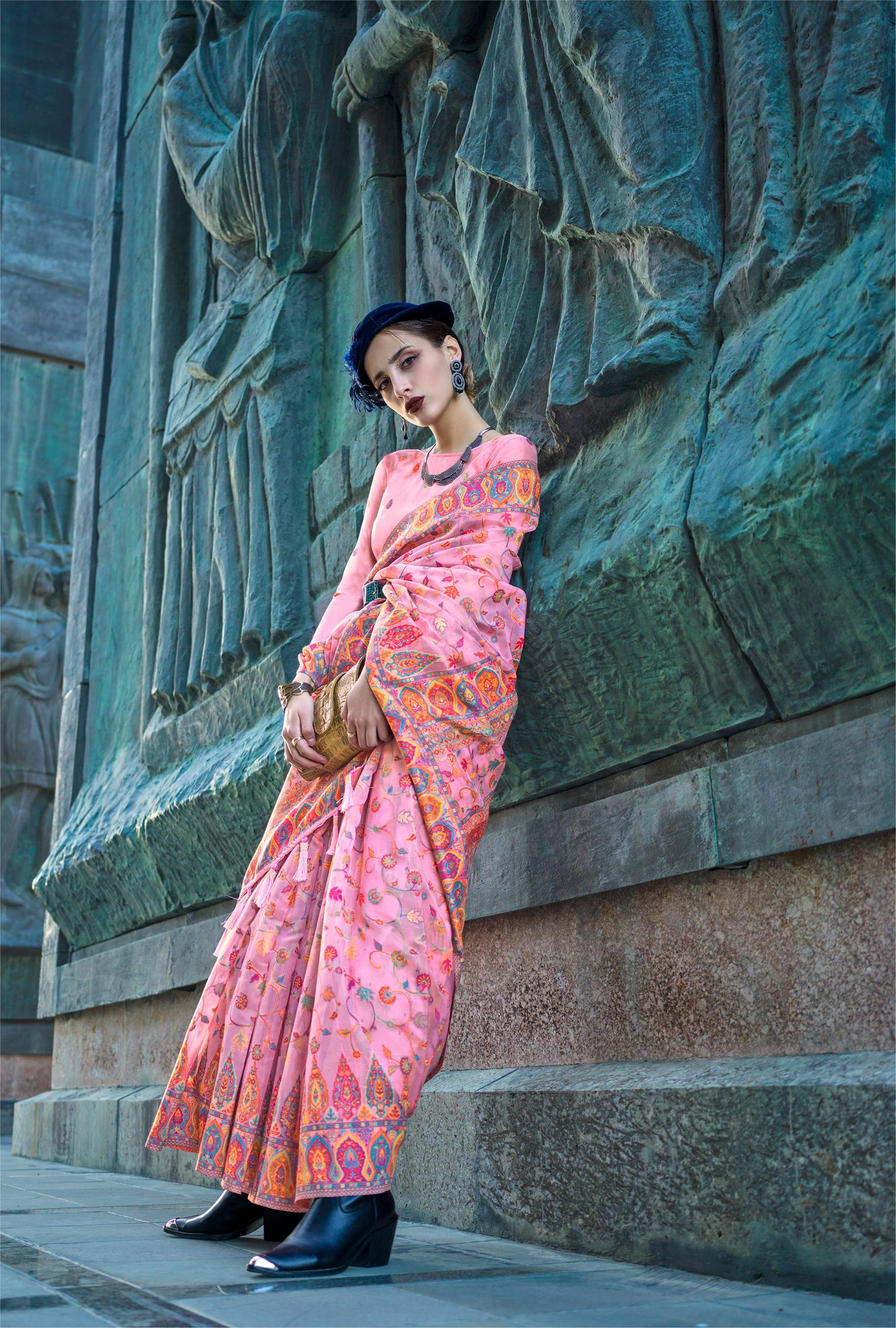 Pink Kashneer Organza Kashmiri Handloom Silk Saree