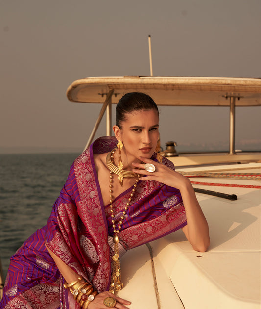 Deep Purple Kingston Pure Satin Nylon two tone saree