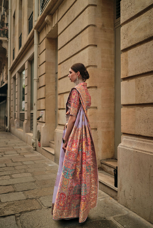 Lavender Khadija Kashmiri Handoom Silk Saree