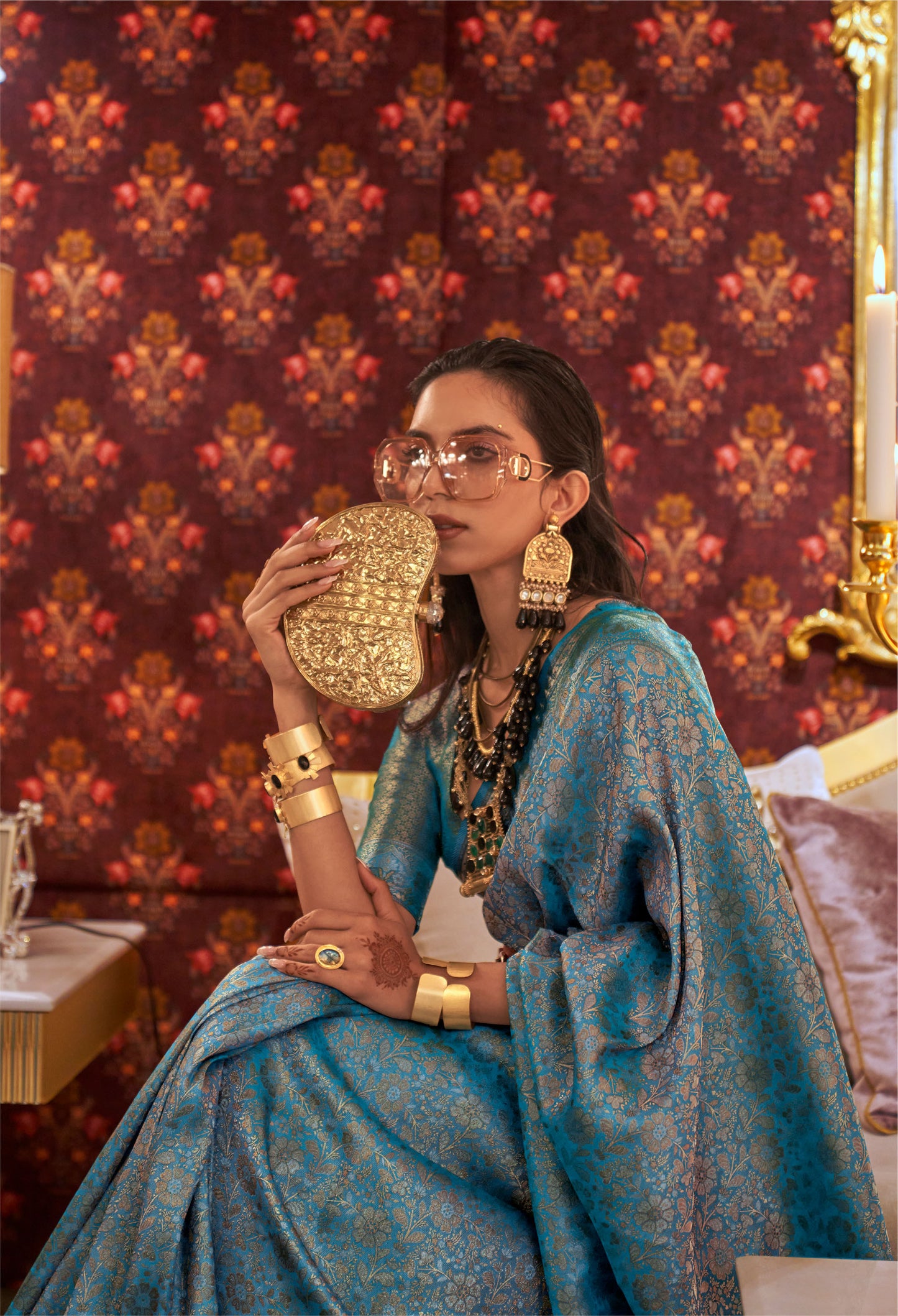 Teal Blue Kabby Nylon Zari Silk Handloom Saree