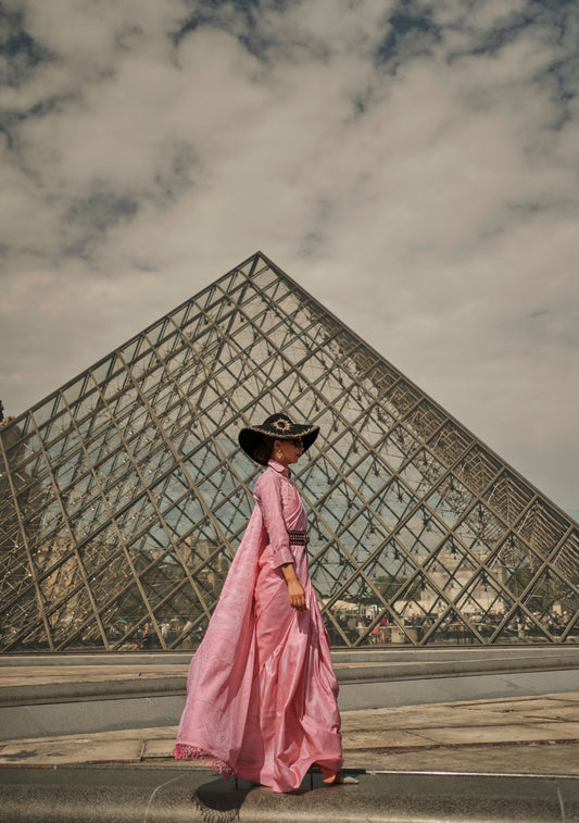 Pink Kyha Pure Satin Handloom Saree