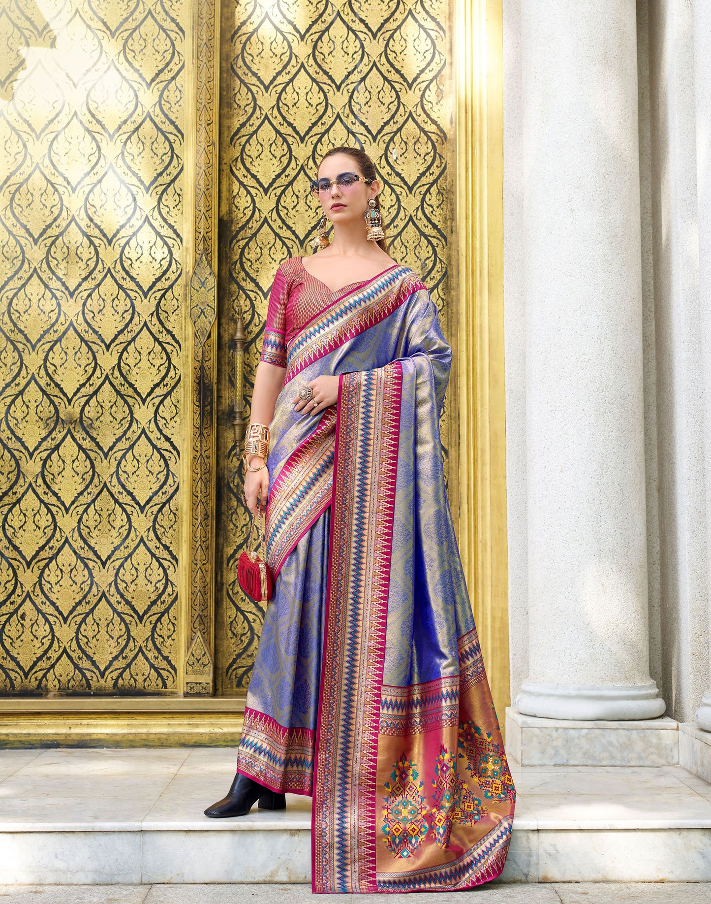 Blue Rajmata Tissue Silk Saree with Zari weaving