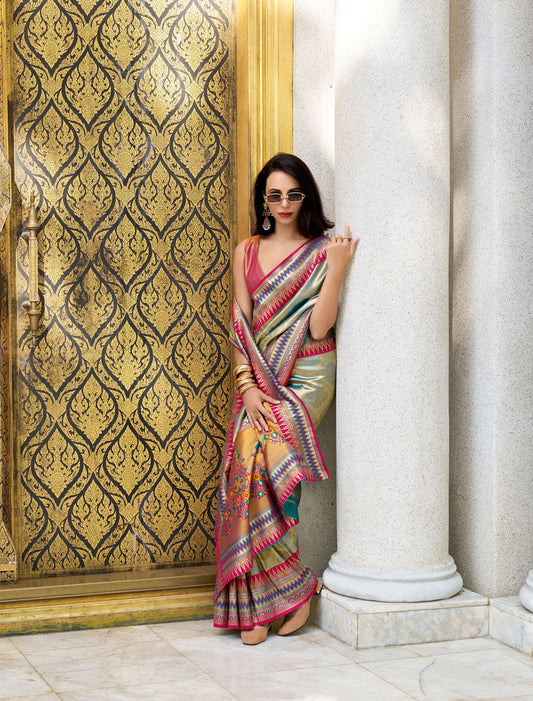 Green Rajmata Tissue Silk Saree with Zari weaving