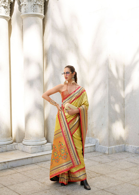 Yellow Rajmata Tissue Silk Saree with Zari weaving