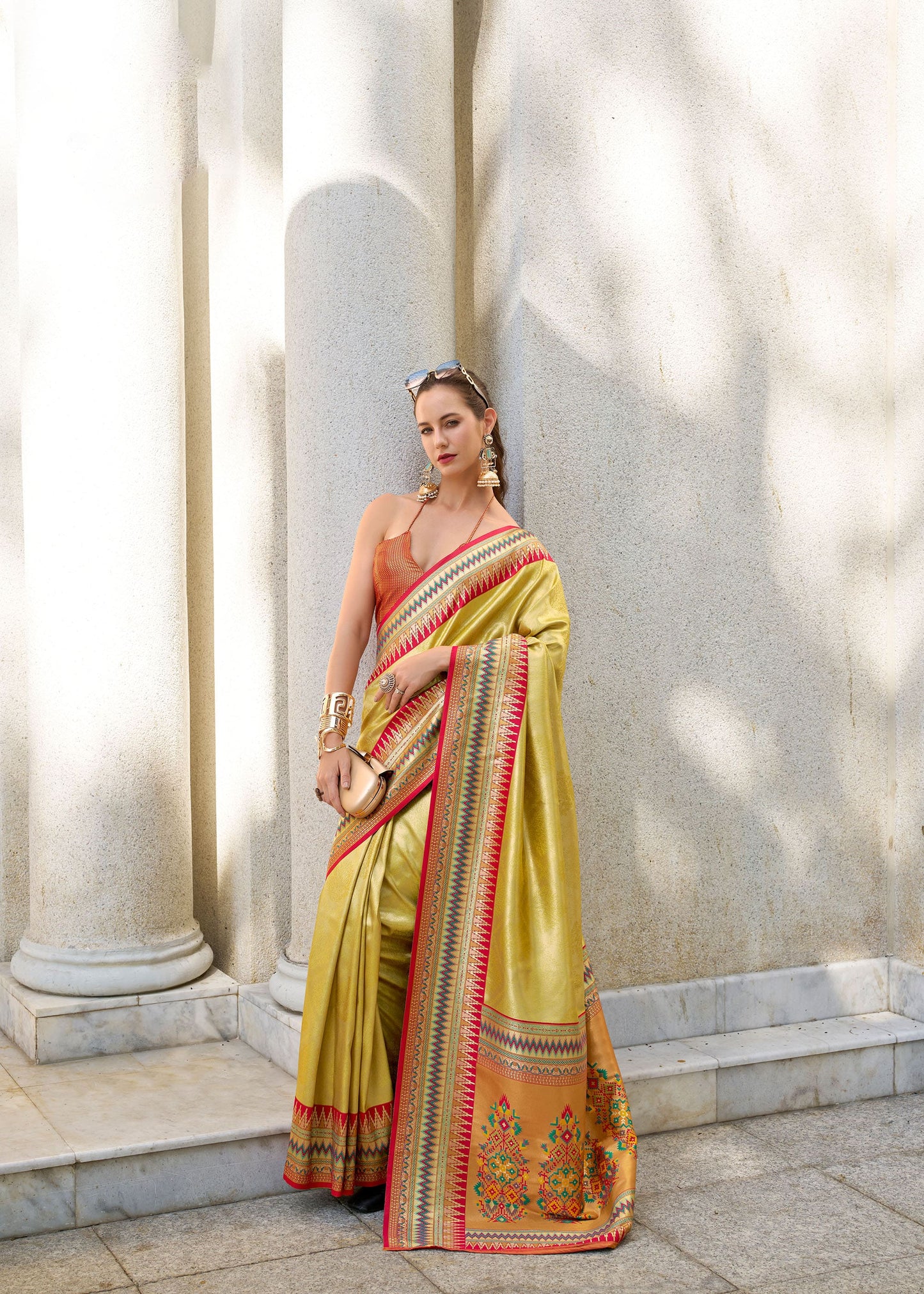 Yellow Rajmata Tissue Silk Saree with Zari weaving