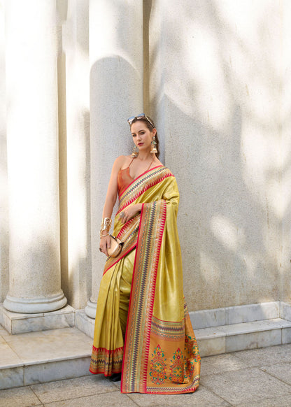 Yellow Rajmata Tissue Silk Saree with Zari weaving