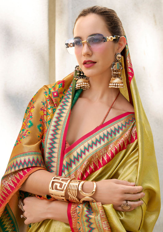 Yellow Rajmata Tissue Silk Saree with Zari weaving