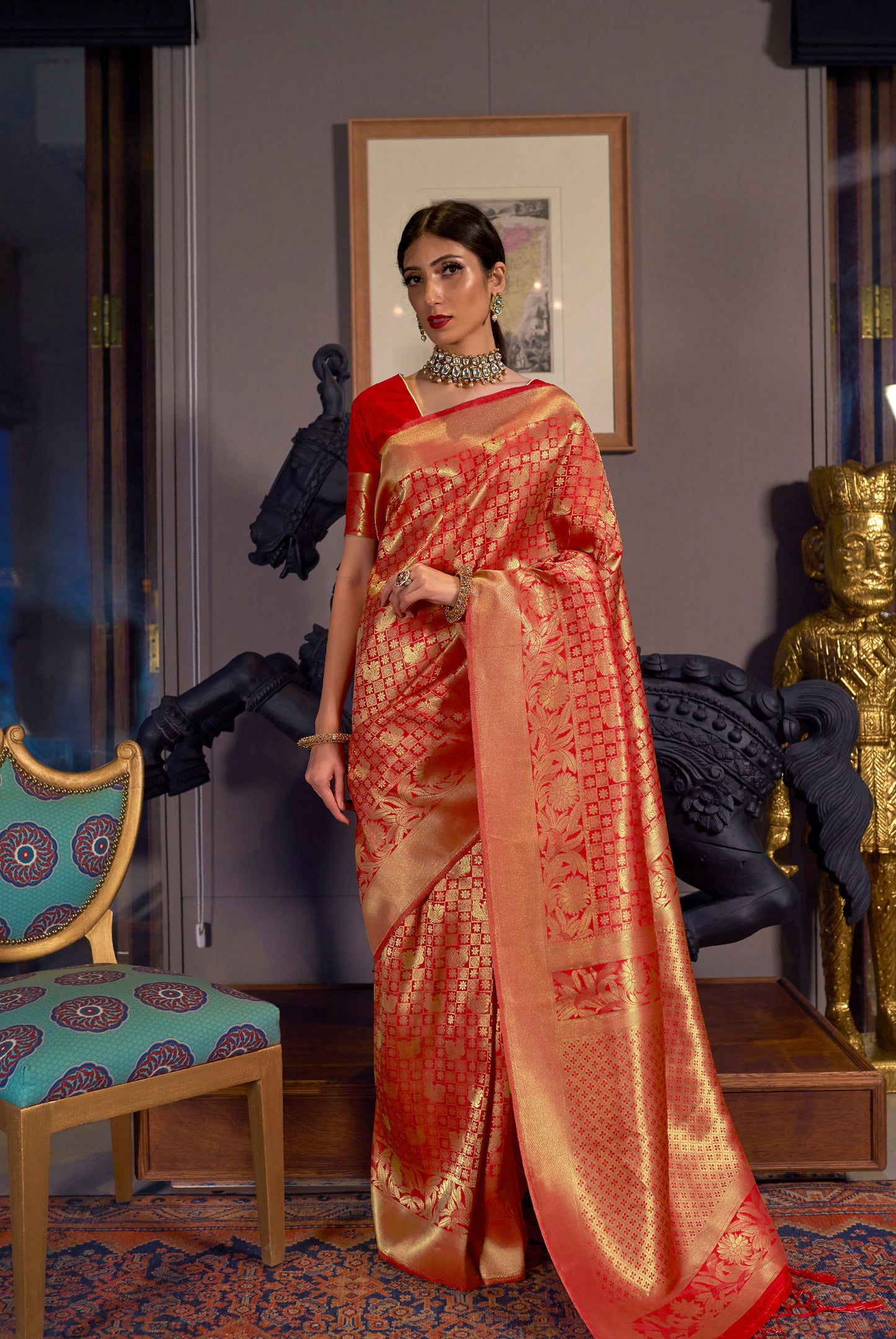 Red Kandini Silk Handloom Saree