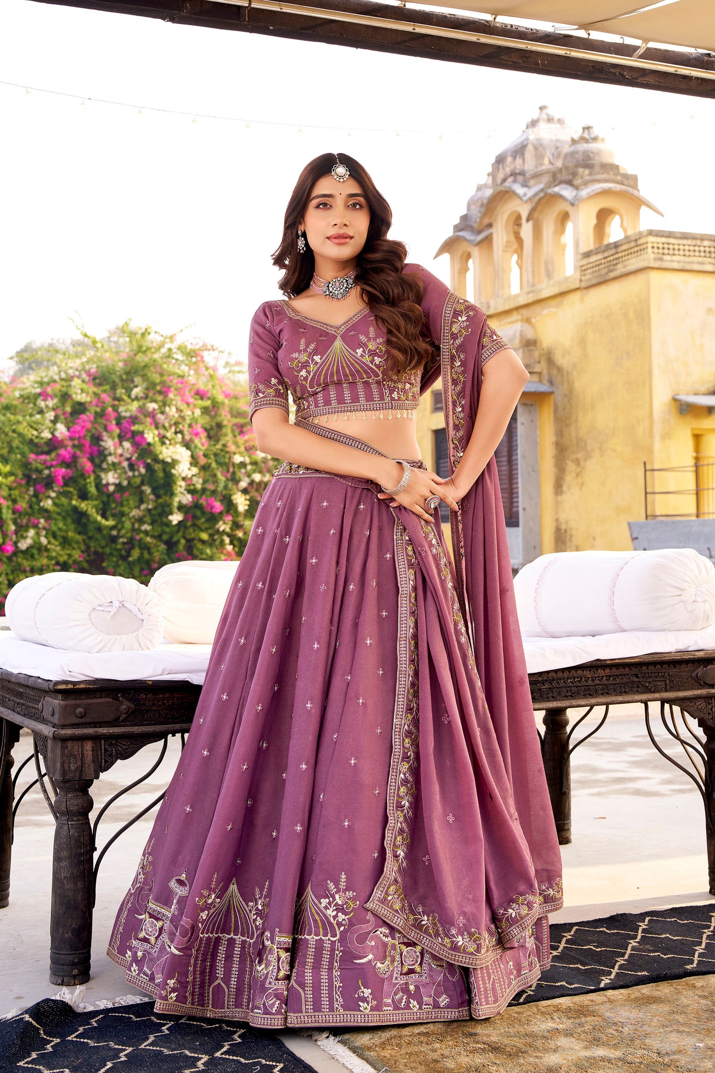 Lavender Crush Sequins and Thread Embroidery Work Engagement Lehenga