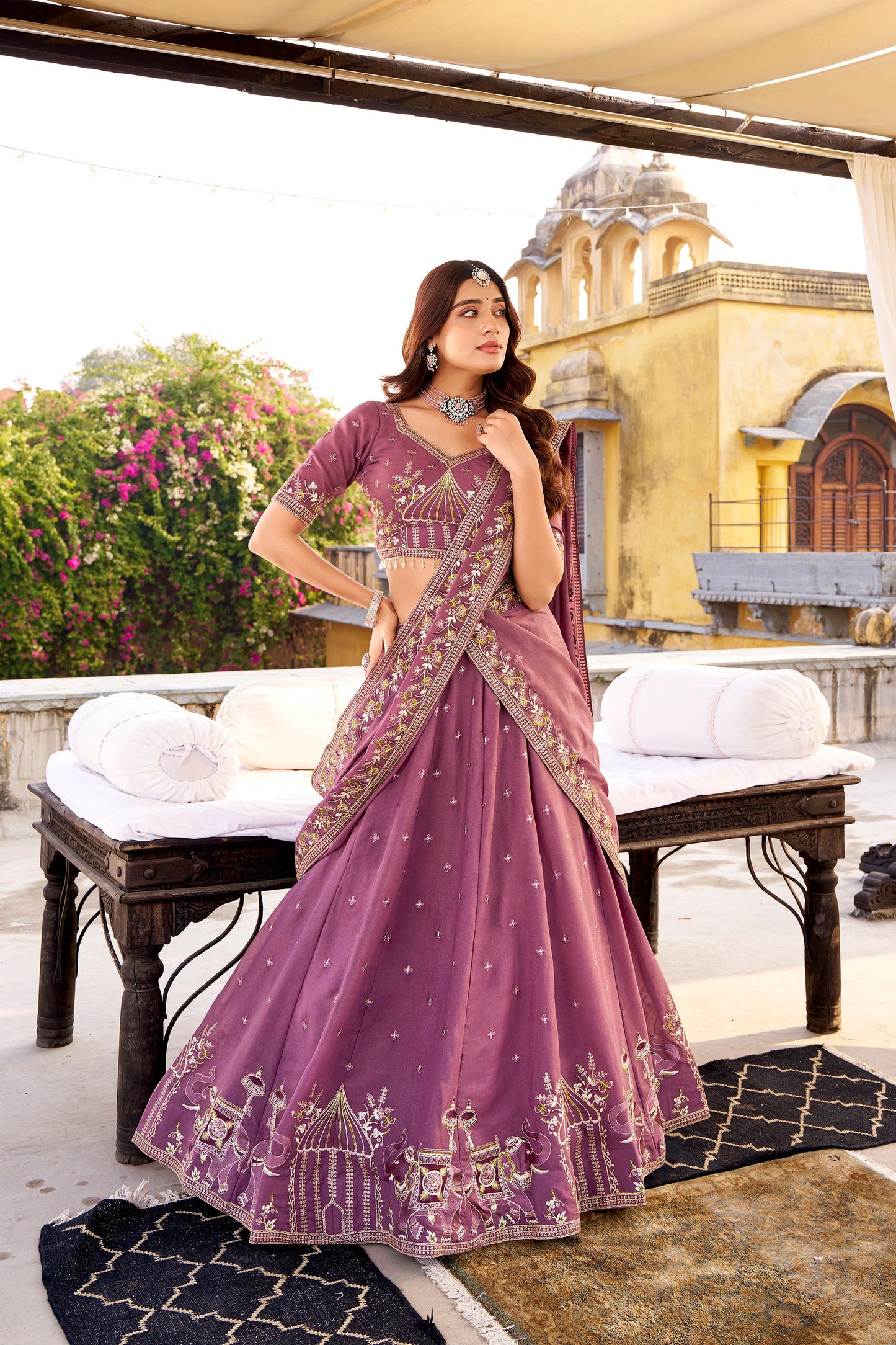Lavender Crush Sequins and Thread Embroidery Work Engagement Lehenga