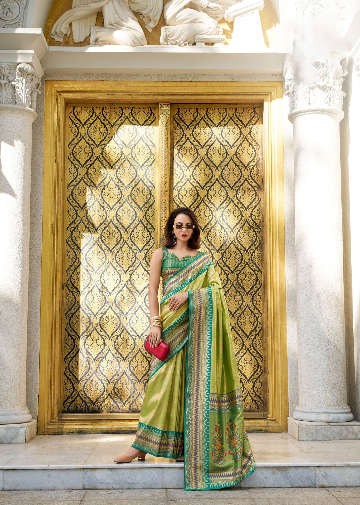 Light Green Rajmata Tissue Silk Saree with Zari weaving