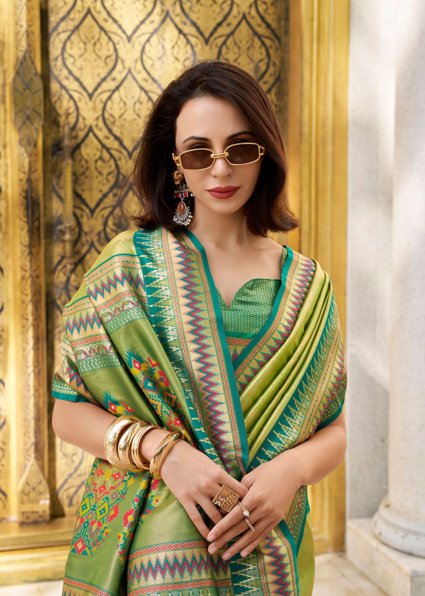 Light Green Rajmata Tissue Silk Saree with Zari weaving