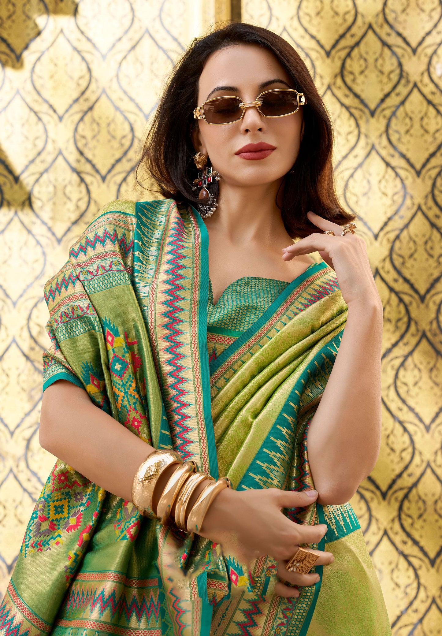 Light Green Rajmata Tissue Silk Saree with Zari weaving