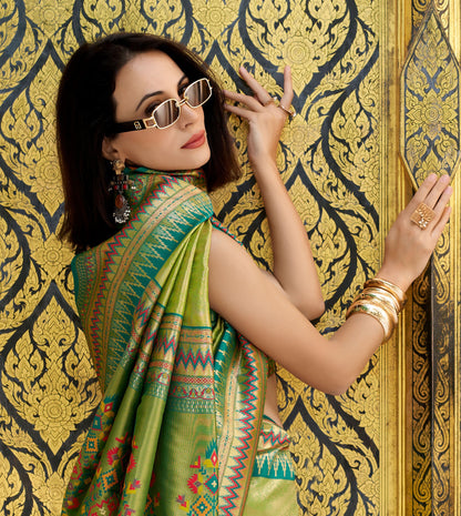Light Green Rajmata Tissue Silk Saree with Zari weaving
