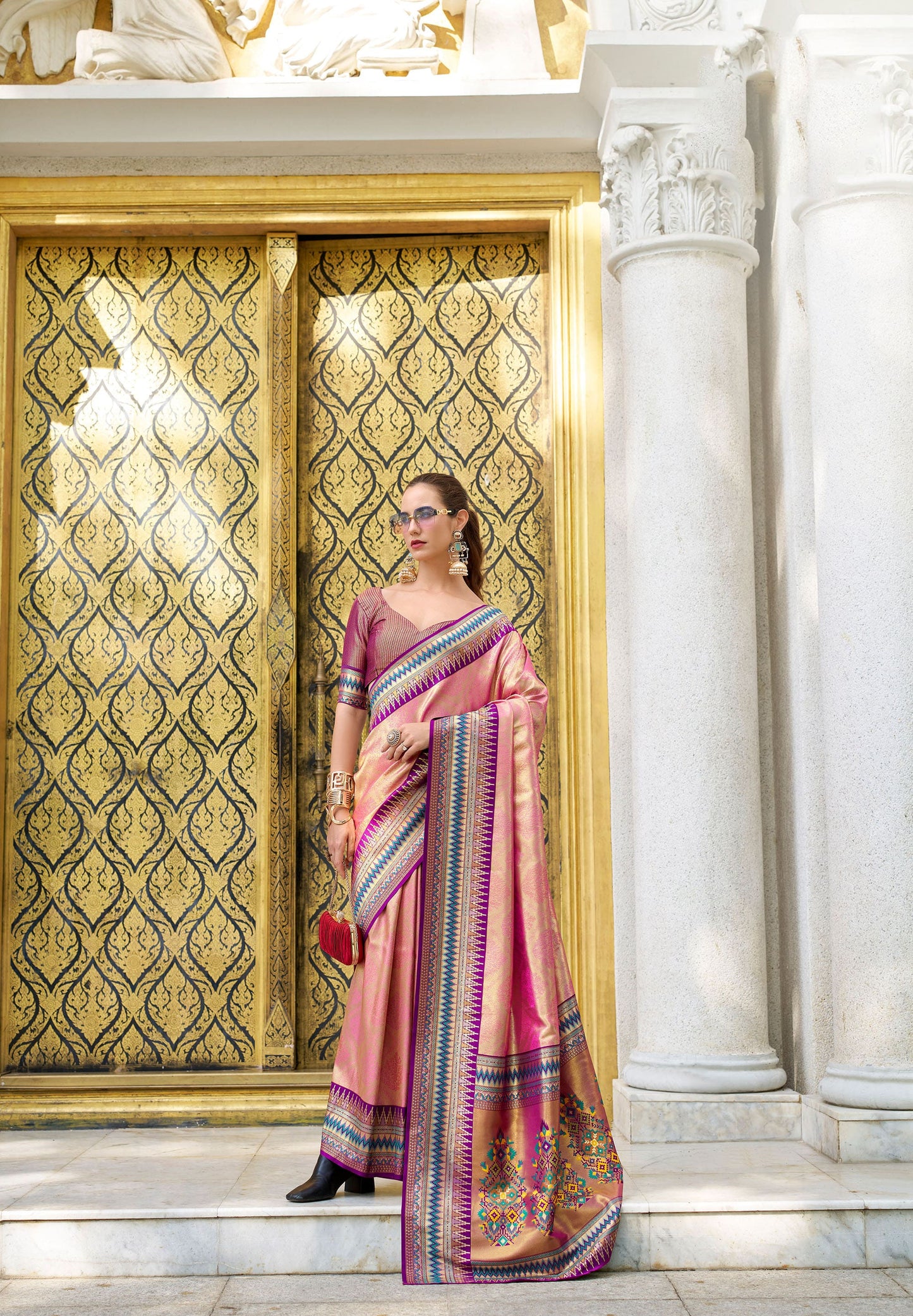 Pink Rajmata Tissue Silk Saree with Zari weaving