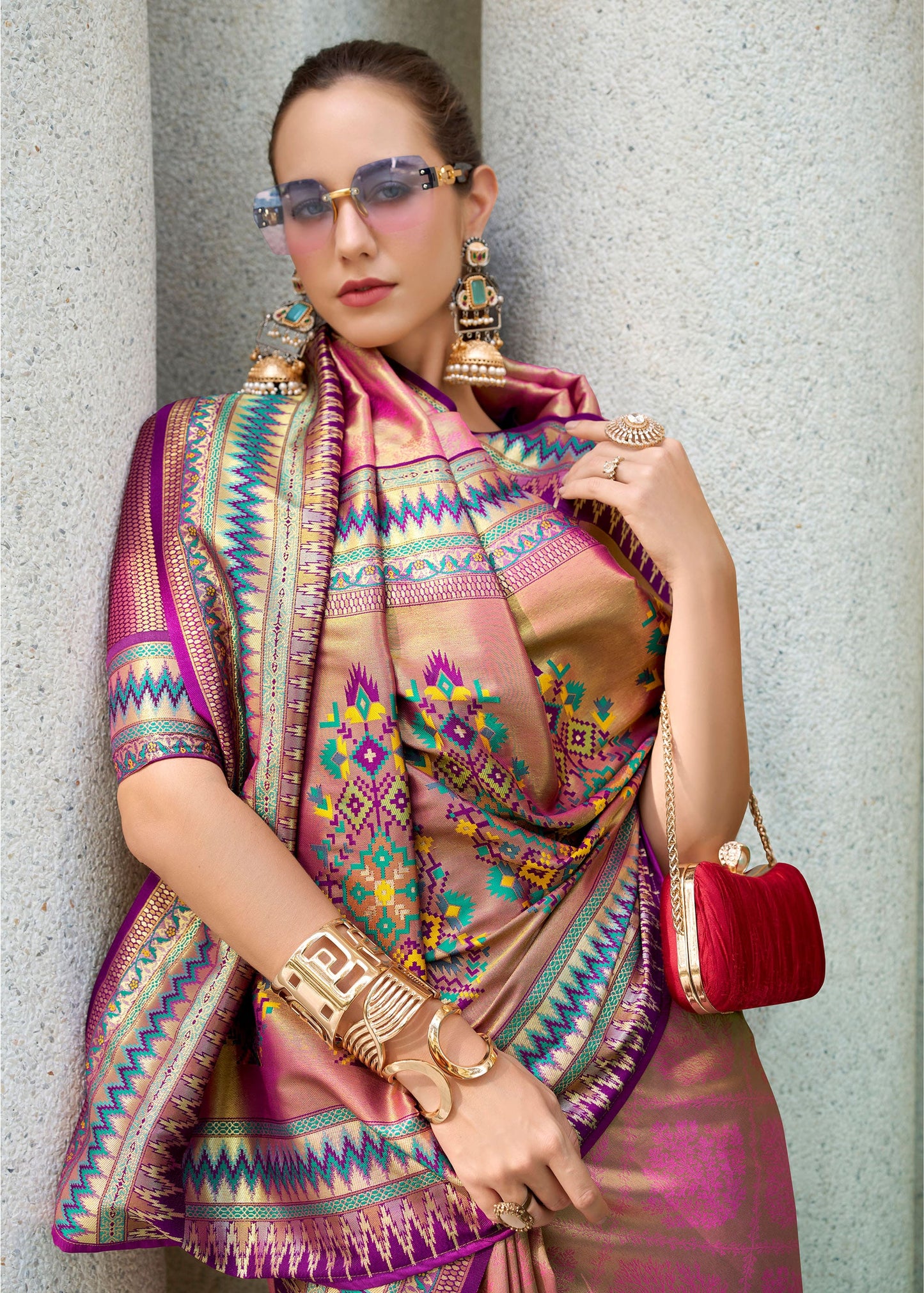 Pink Rajmata Tissue Silk Saree with Zari weaving