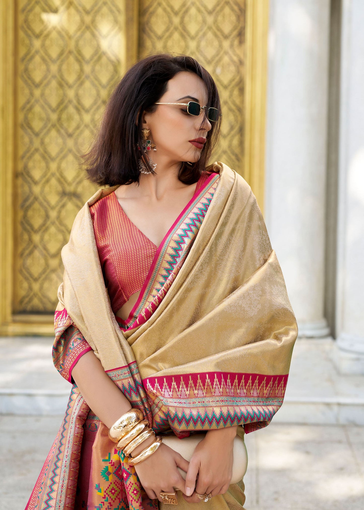 Cream Rajmata Tissue Silk Saree with Zari weaving