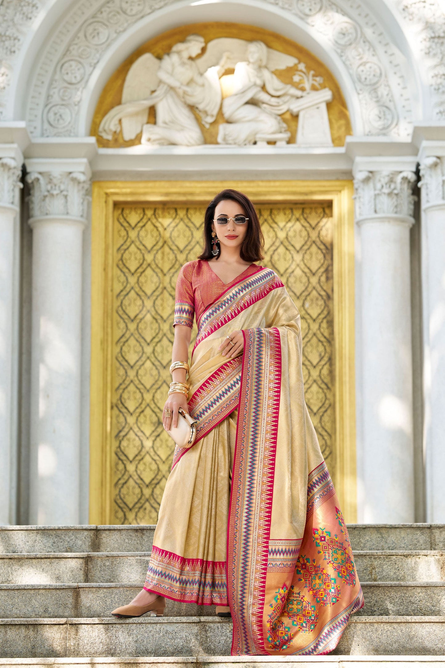 Cream Rajmata Tissue Silk Saree with Zari weaving