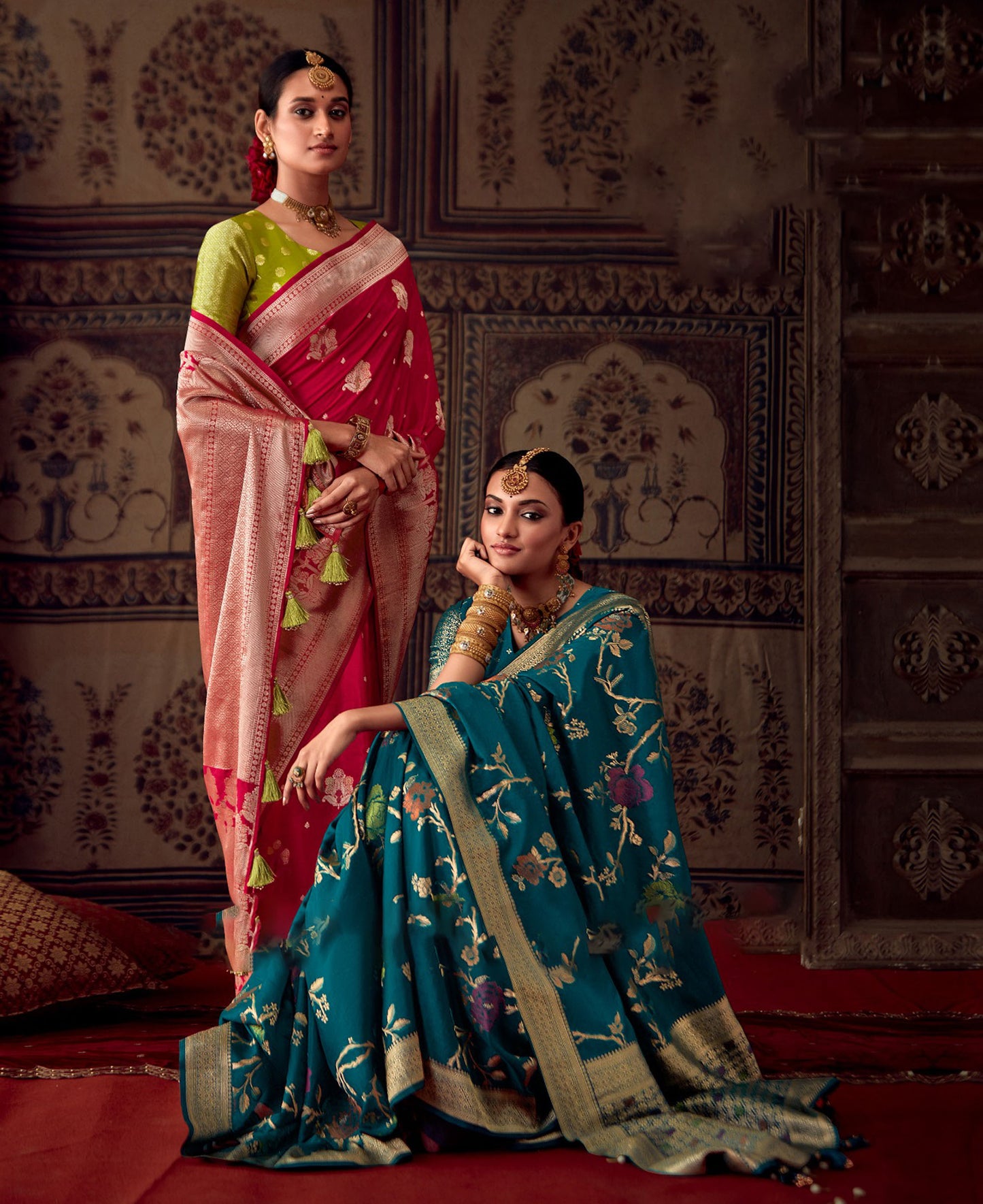 Red Banarasi Crepe Georgette Zari Woven Roopkala Saree