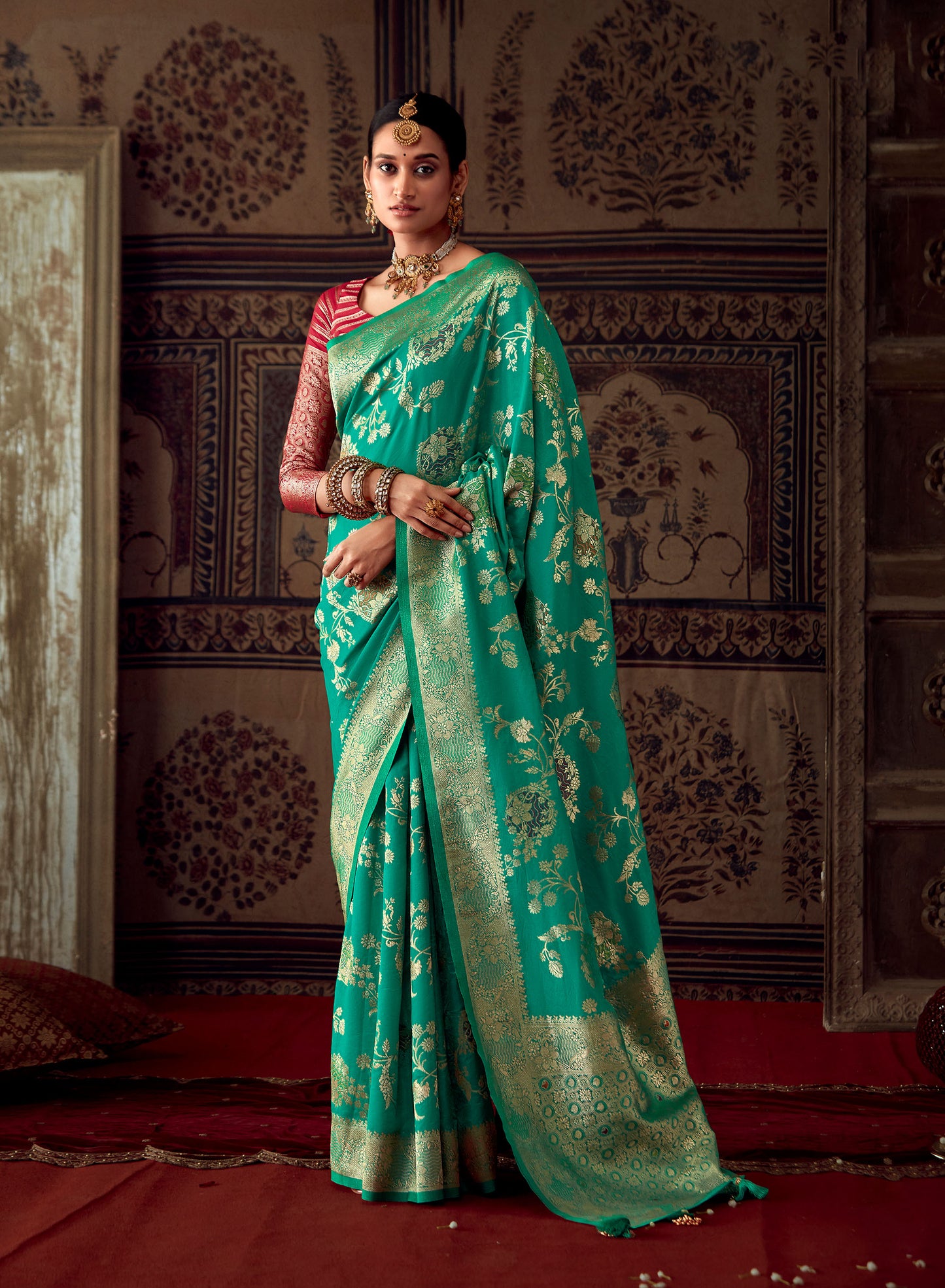 Green Banarasi Crepe Georgette Zari Woven Roopkala Saree