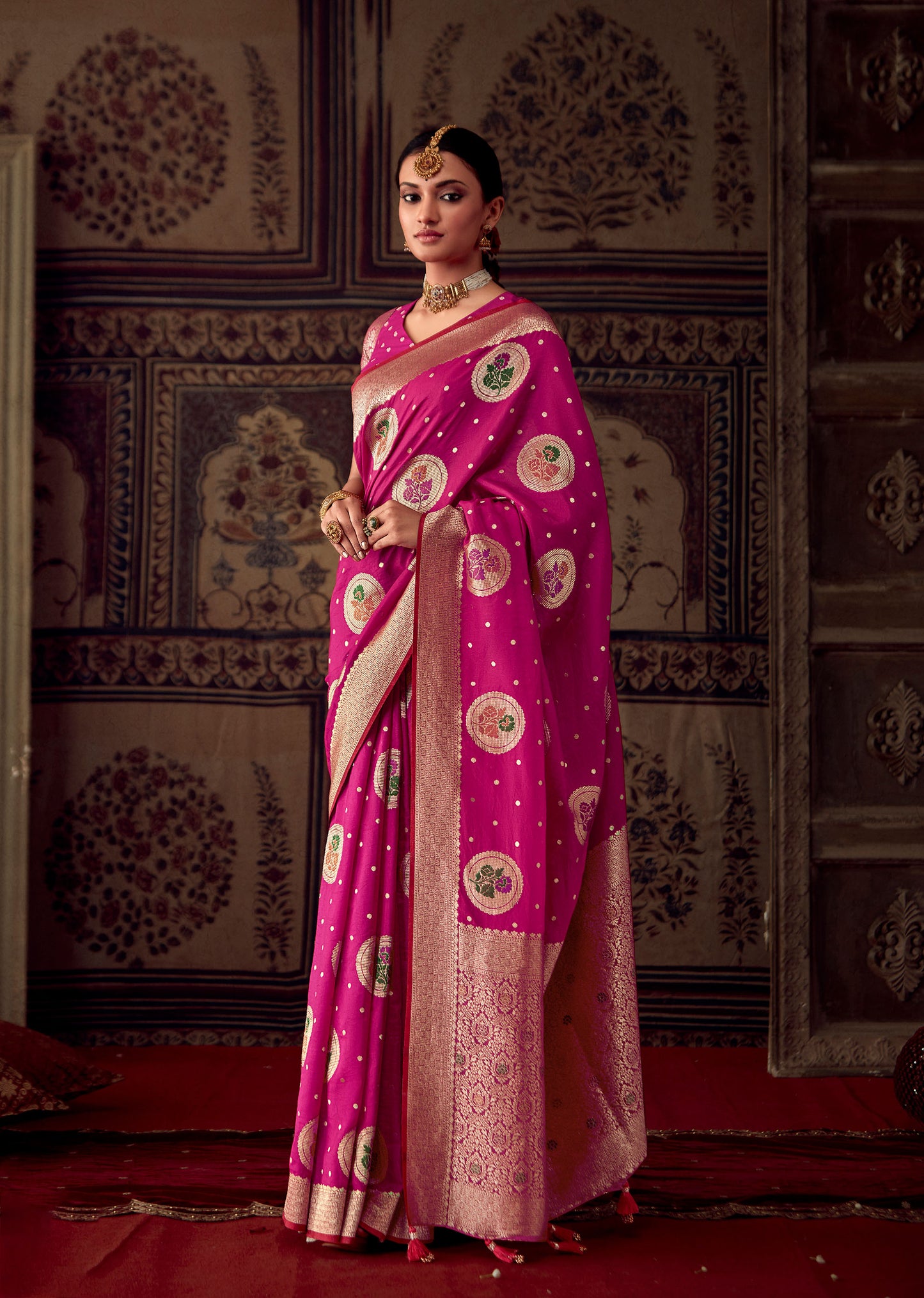Pink Banarasi Crepe Georgette Zari Woven Roopkala Saree