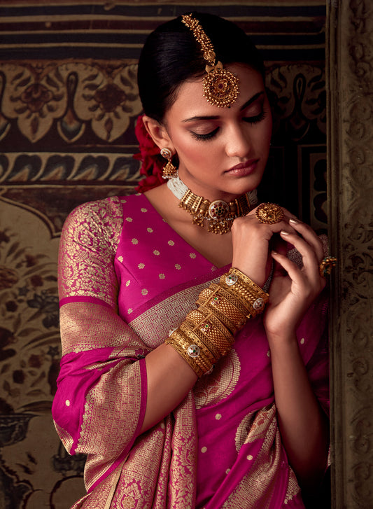 Pink Banarasi Crepe Georgette Zari Woven Roopkala Saree