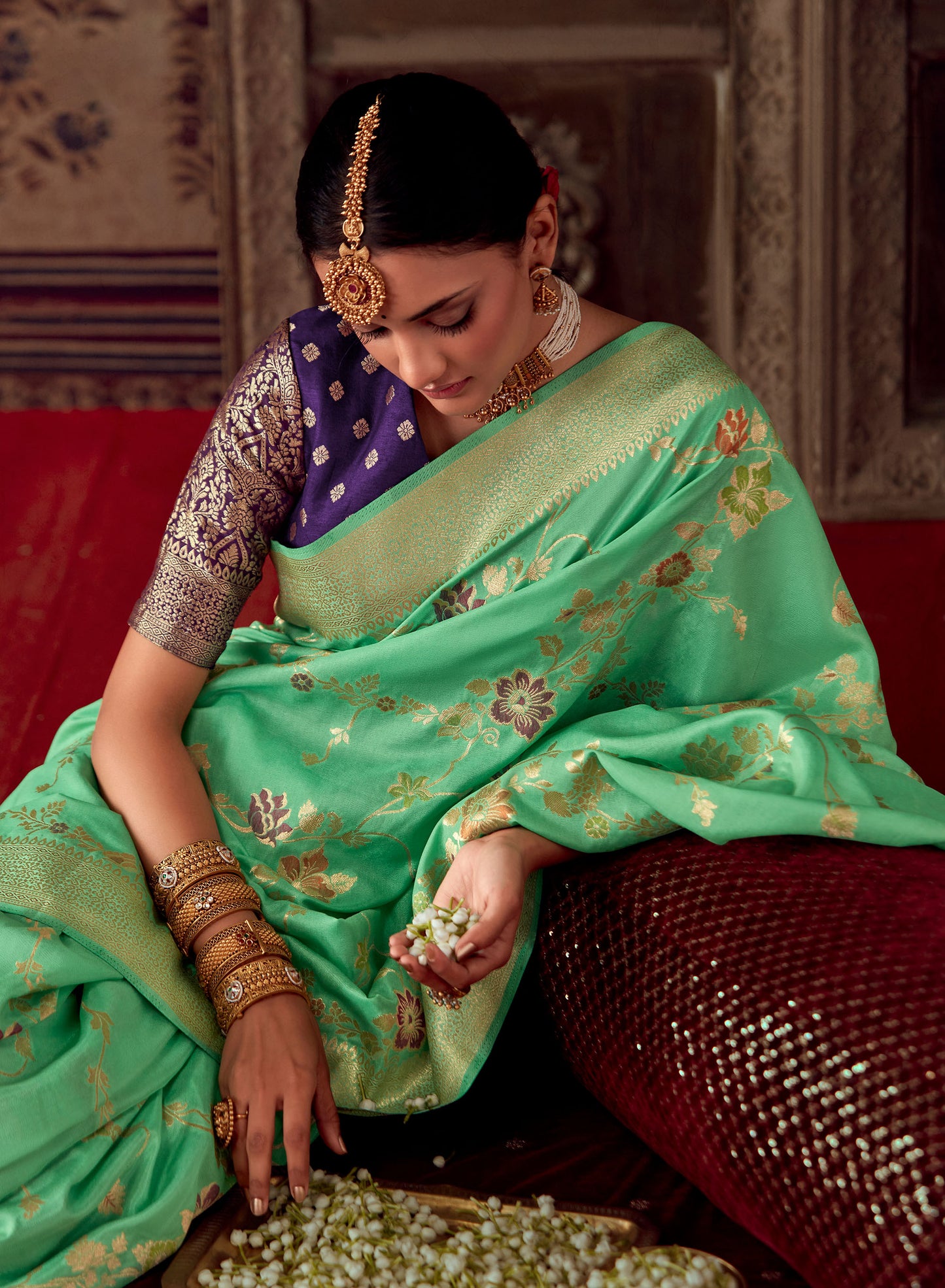 Light Green Banarasi Crepe Georgette Zari Woven Roopkala Saree
