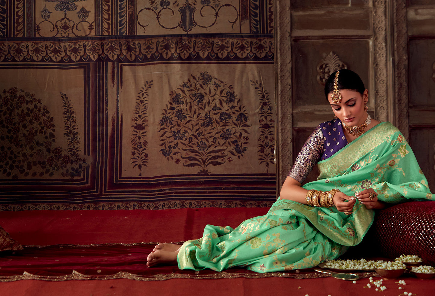 Light Green Banarasi Crepe Georgette Zari Woven Roopkala Saree
