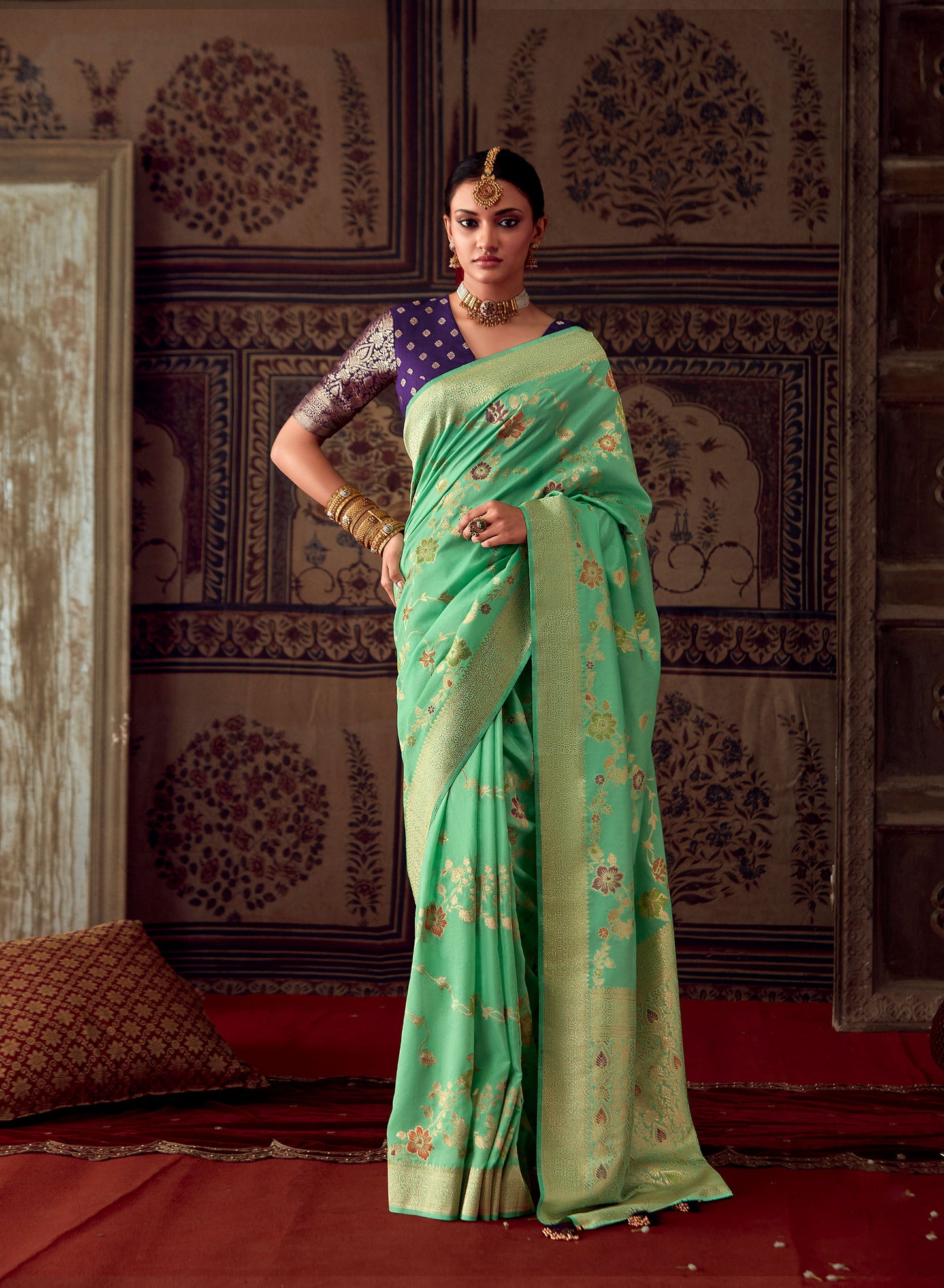 Light Green Banarasi Crepe Georgette Zari Woven Roopkala Saree